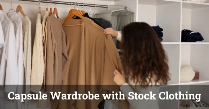 Capsule Wardrobe with Stock Clothing items on a sleek clothing rack.