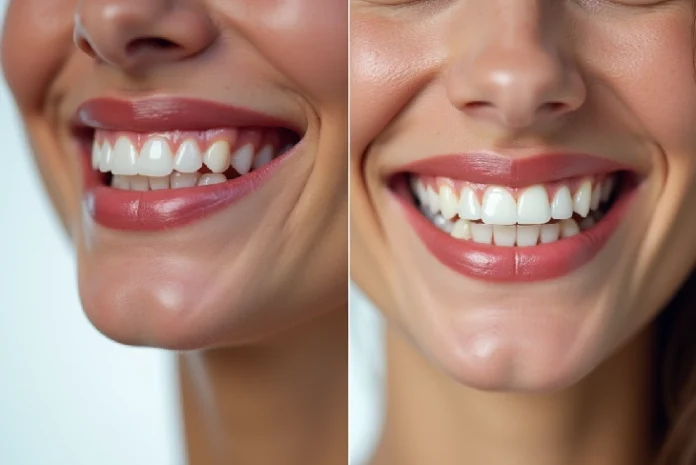 Before and after comparison showing how Clear Aligners Straighten Teeth, featuring a patient's smile transformation with transparent orthodontic aligners