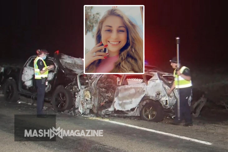 Damaged car on roadside with emergency vehicles, depicting the aftermath of Brittany Atkins' car accident.