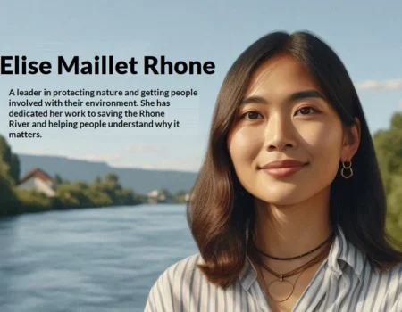 Elise Maillet Rhone standing by the Rhone River, smiling as a community leader and environmental advocate.