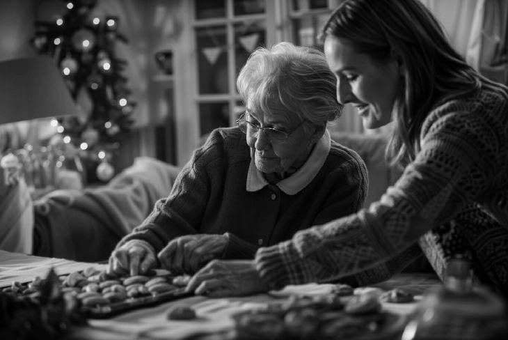 A warm scene of elderly individuals and caregivers sharing support, symbolizing the care provided by Senior Assistance Programs.