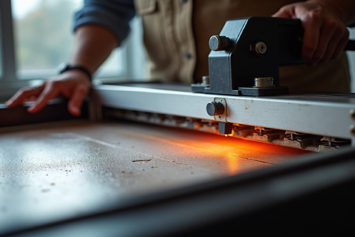 Small flaw bump on upper heat press platen causing uneven pressure distribution and incomplete transfers.