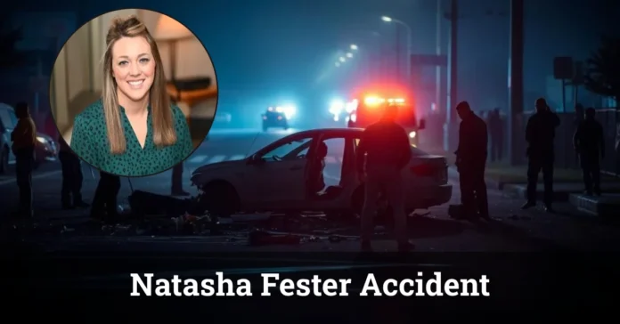 Natasha Fester accident memorial site in Willmar, Minnesota featuring flowers, commemorative plaque, and safety awareness signage.